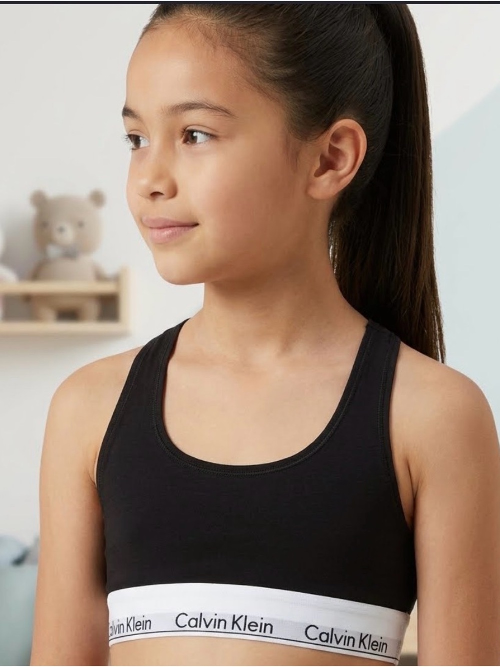 NWT Calvin Klein Kids Black Logo Sports Bralette size xs